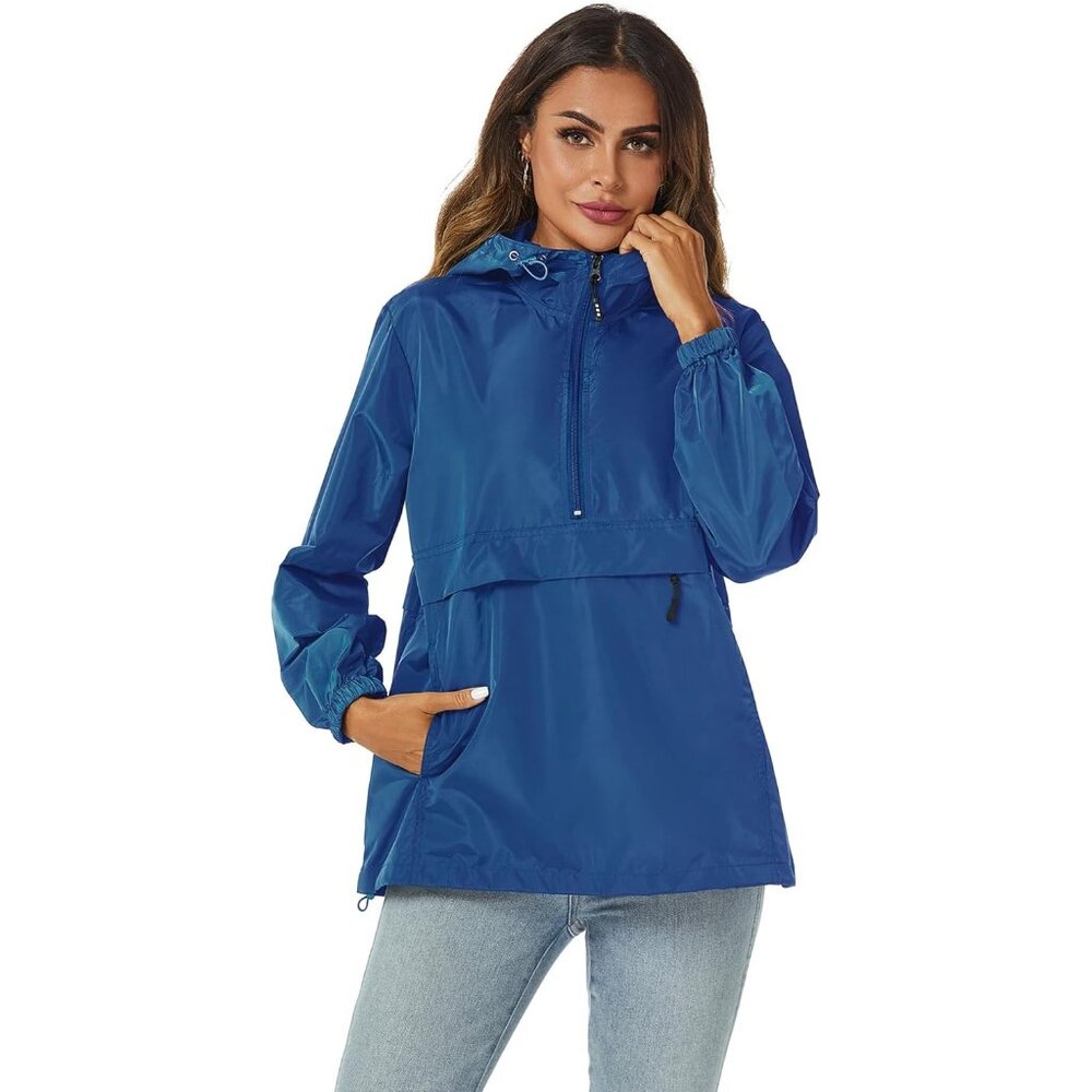 Womens Rain Jacket with Hood Blue - Picture 2 of 5